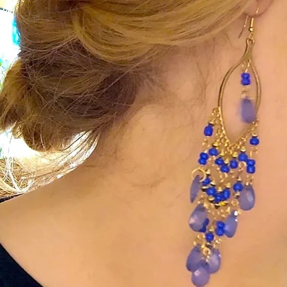 .::GoddessWear::.Boho CrystalBlue Water Drop Tassel Chandelier Statement… - Picture 3 of 3